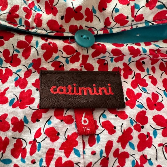 Catimini Girl's Belted Trenchcoat-Style Raincoat in Turquoise Size 6 - Picture 12 of 13